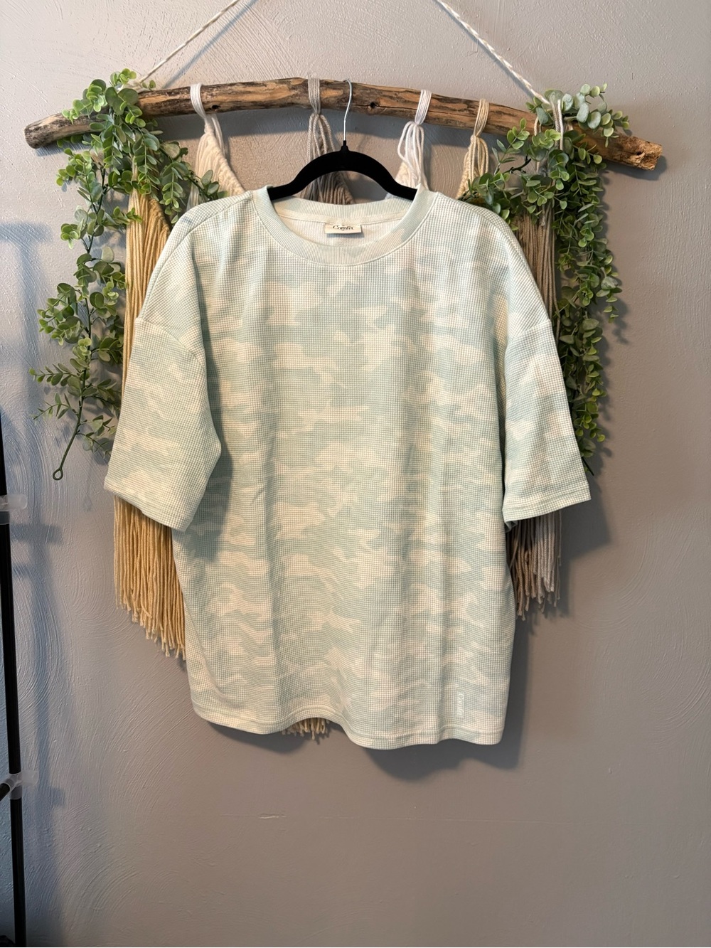 Comfrt Mint Camo Waffle Knit Short-Sleeve Top -